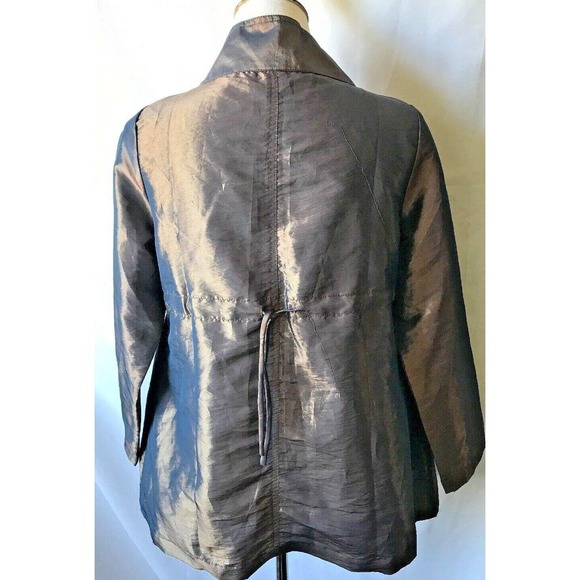 VANKLEE Iridescent Brown Taffeta Lightweight Zip up Jacket Drawstring Size S - Picture 5 of 7